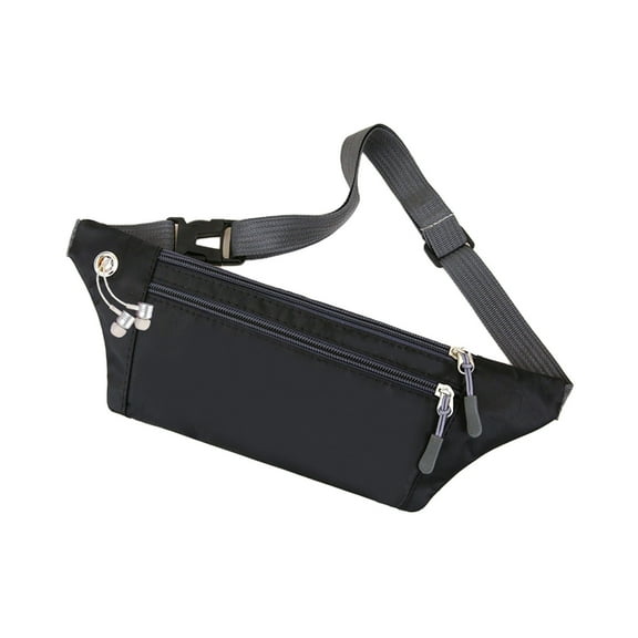 WLOELOEW Black Fanny Pack For Women Men Water Proof Crossbody Belt Bag With 3 Zipper Pockets Adjustable Strap For Travel Cycle Run Black