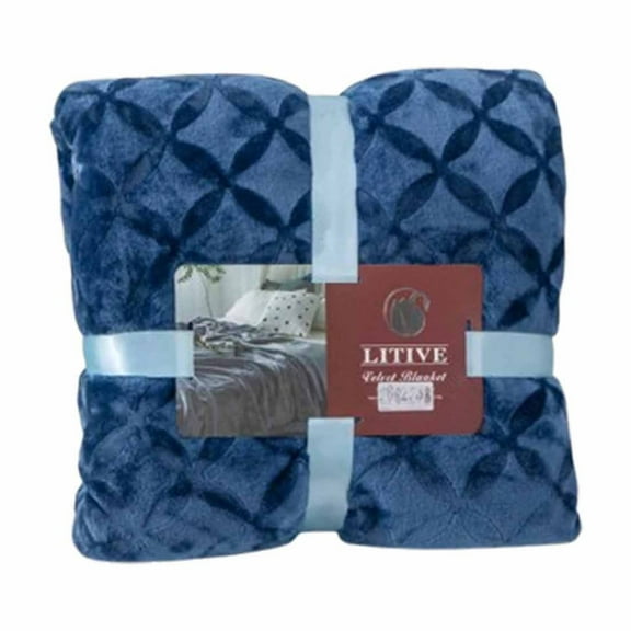WLOELOEW Blue Flannel Throw Blanket With Fray-Resistant Edges For Living Room Bed Or Travel 100% Polyester Blue