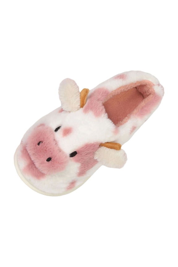 Cow Hair Pattern Fleece Lined Slippers For Indoor Comfort Closed Toe Heel Nylon Spandex Material Us Size 5.5-6 Foot Length 9.06 Inch