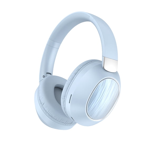 WLOELOEW Light Blue Head Mounted Wired And Wireless Double Mode Foldable Soft Headband Low Latency High Battery 5.4 Sports Gaming Bluetooth Headphones Earphones