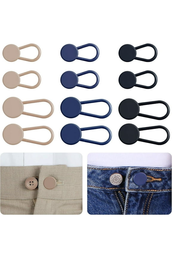 WLOELOEW Multicolor 12-Pack Jeans Button Extender Waistband Button Extender For Men And Women 3 Colors Waistband Extender Extends Pants Waistline 1.3-1.6 Inches