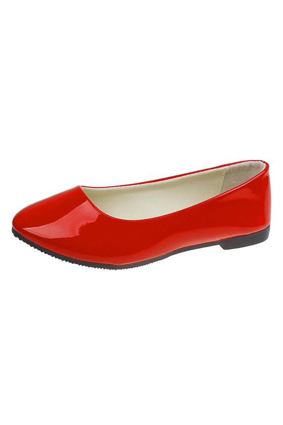 Pointed Toe Flats For Women Patent Leather Casual Work Shoes Low Heel Red Size 10 Pu Material
