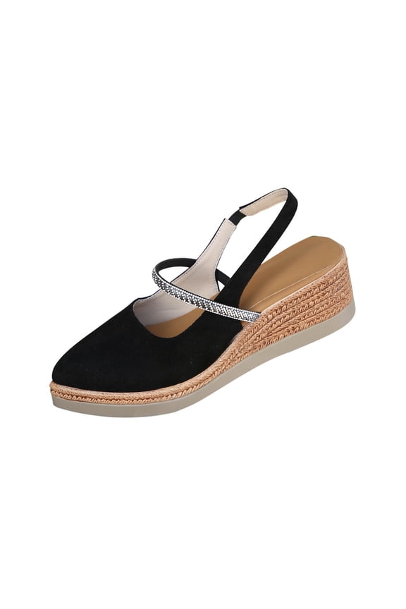 Pointed Toe Sandals Women Closed Toe Open Back Wedge Heel Flock Fabric Us Size 6.5 Fits 9.45 Inches Foot