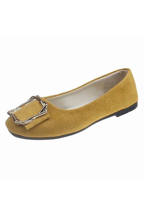 Square Buckle Flat Shoes For Women Pointed Toe Mesh Fabric Casual Work Flats Yellow Size 7