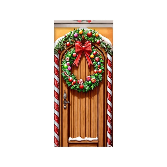 WLOELOEW Style A 35X82 Inch Christmas Door Cover Elastic Stretch Holiday Party Door Wall Decoration With Santa Pattern A