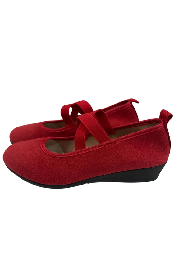 Women'S Cross Strap Slip On Platform Flats Breathable Low Top Casual Summer Shoes Flock Material Red Size 7.5 Us 9.84 Inches Foot Length