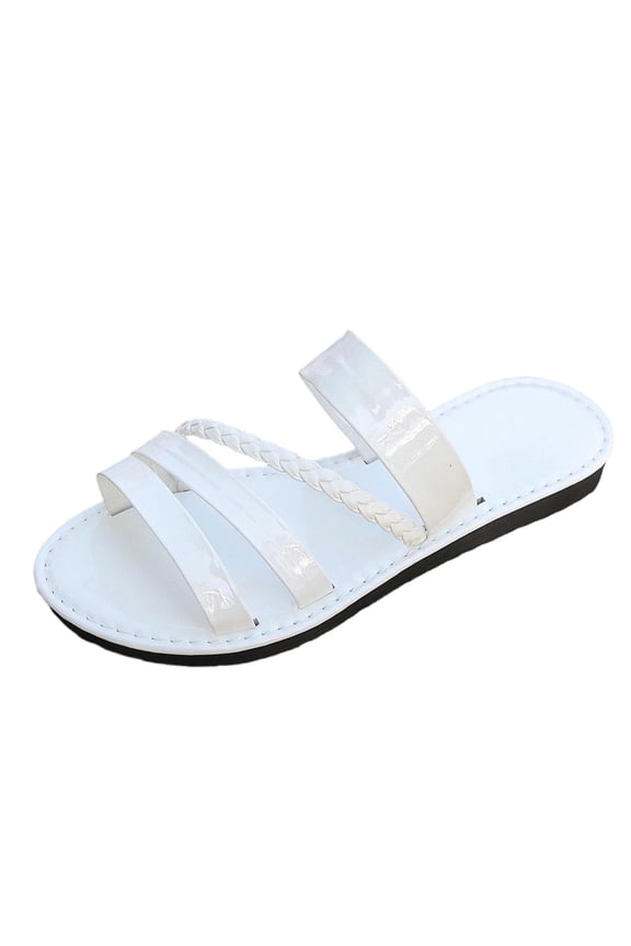 Women'S Flat Slide Sandals Minimalist One-Strap Design Summer Casual Wear Pu Upper Us Size 6