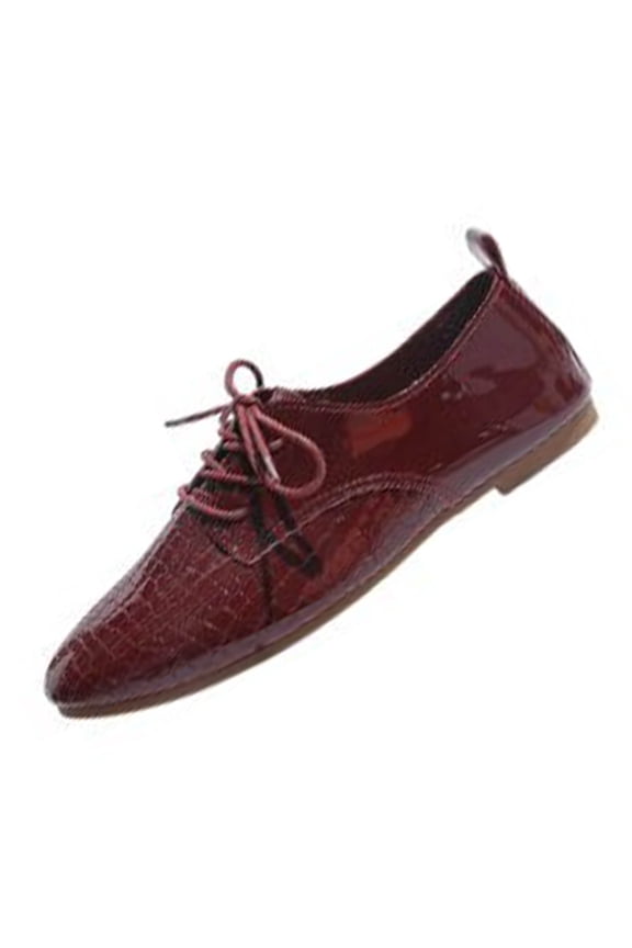 Women'S Pointed Toe Casual Shoes In Red British Style Pu Foot Length 9.65 Inches Us Size 7