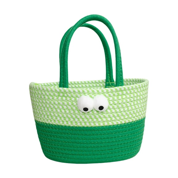 WLOELOEW Woven Monster Design Storage Basket With Handles Cotton Thread Organizer Bin For Kids Room Decor Green 11.8 X 3.9 X 6.7 Inches Green