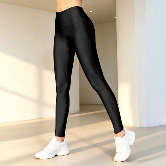 WLOMHUW Glossy Legging for Women Stretch Slimming Leg Athletic Leggings Lightweight Pants for Dance Black L