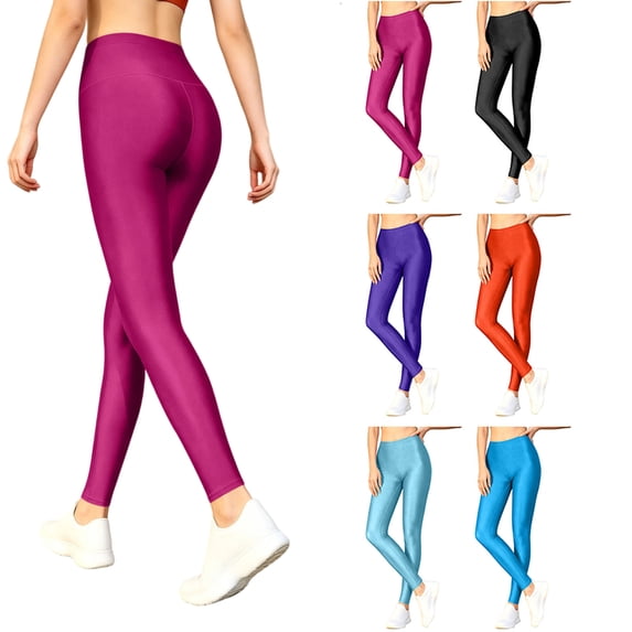 WLOMHUW Glossy Legging for Women Stretch Slimming Leg Athletic Leggings Lightweight Pants for Dance Hot Pink S
