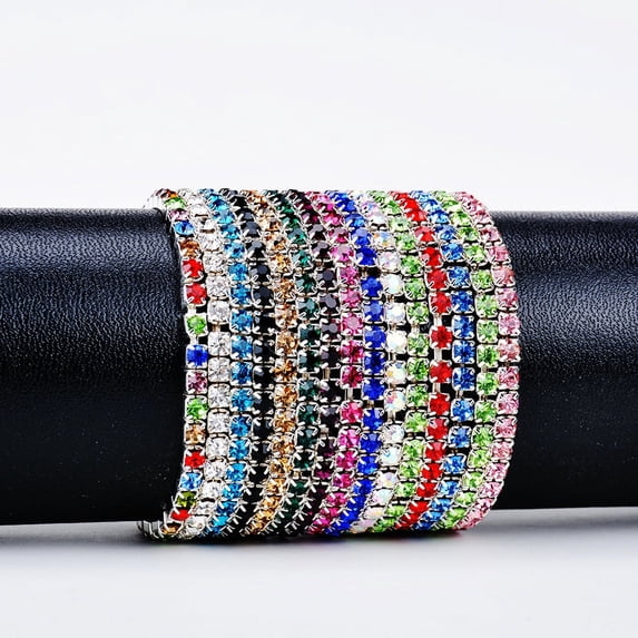 WLP Single Row Colorful Full Rhinestone Elastic Bracelet for Women Pulseras Femme Simple Elegant Wedding Bracelet Jewelry Gift