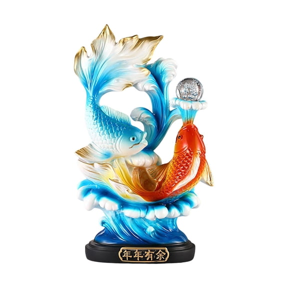 WLPZXP 12.8 inch Chinese Feng Shui Fishes Statue Centerpiece for Living Room Mantel Red and Blue Fishes