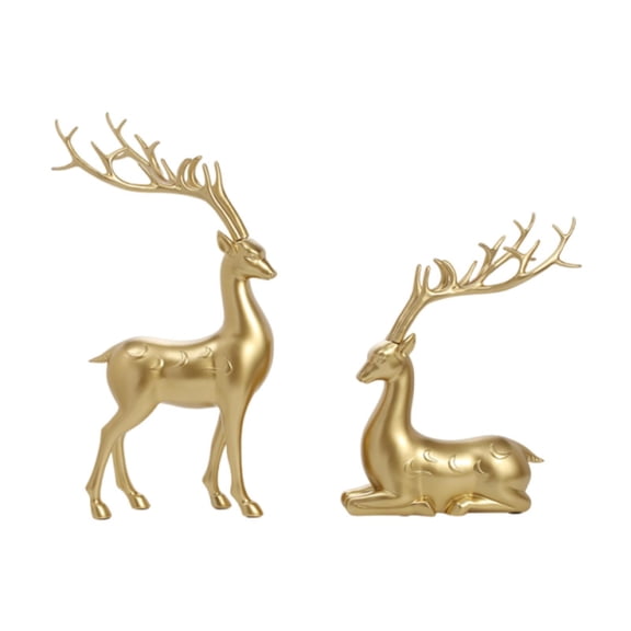 WLPZXP 2 Pieces Reindeer Figurines Elk Sculptures Resin Christmas Decor Rustic Tabletop
