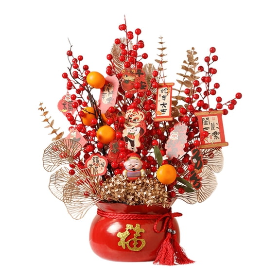 WLPZXP 2025 Spring Festival Artificial Vase Bonsai 50x60cm Pot for Bedroom Red Pot