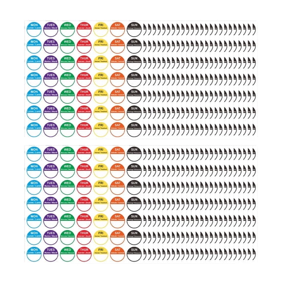 WLPZXP 2450 Day of The Week Food Stickers, Monday to , Removable, 1 Inch, with Peel-Off