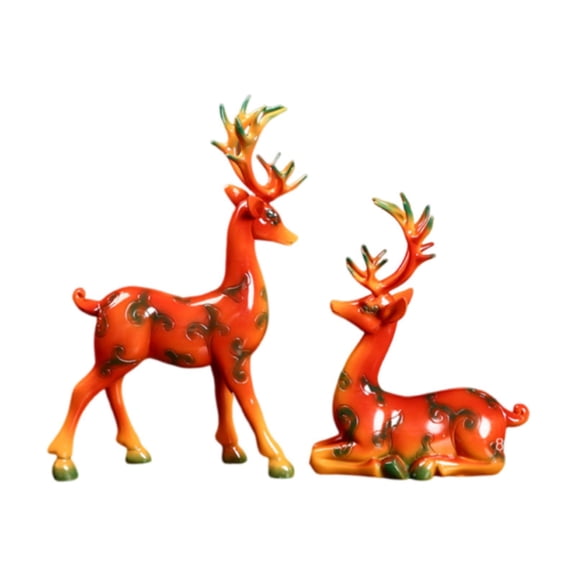 WLPZXP 2Pcs Resin Deer Sculptures Animal Statues Realistic Collection Creative Reindeer Red