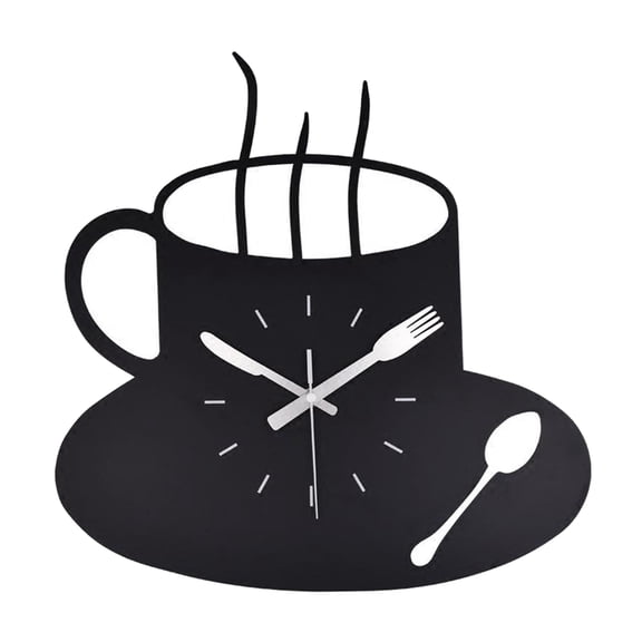 WLPZXP 30x29cm Large Wall Clock, Coffee Cup Shape Clock with Large Roman Numerals, Indoor Silent Battery Operated Clock for Home, Living Room, Kitchen