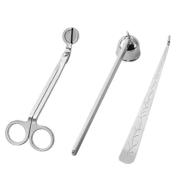 WLPZXP 3Pcs/Set Stainless Steel Candle Candle Accessory Set Snuffer Trimmer Hook Wicks Dipper Scissors Clipper Home Extinguisher Tool Silver
