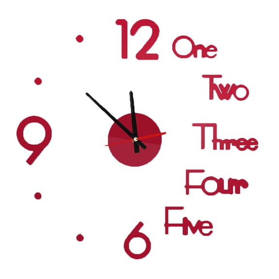 WLPZXP 3d art wall Clock Mirror Surface Frameless Clock for living room and office Red