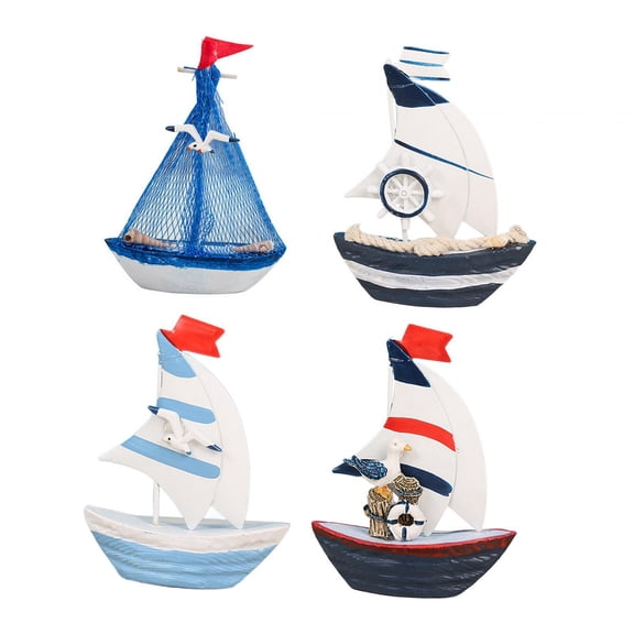WLPZXP 4 Pieces Mini Sailing Boat Photo Props Sailing Ship Figurine for Home Office