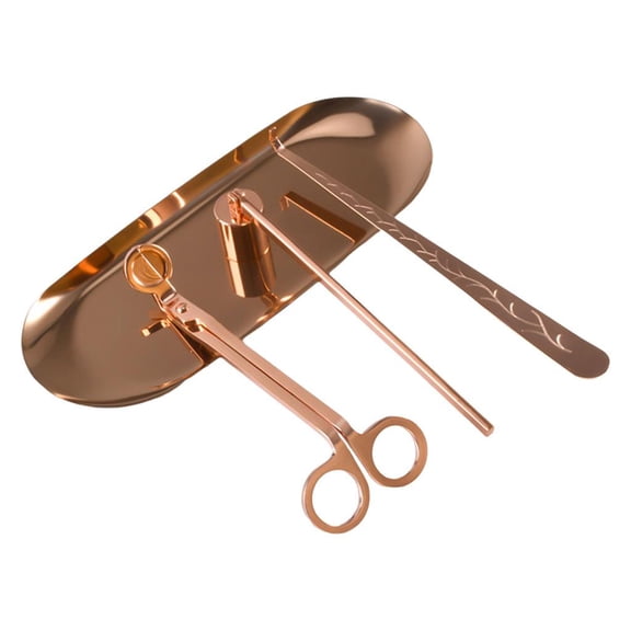 WLPZXP 4Pcs Stainless Steel Candle Wick Trimmer Snuffer Candle Wick Dipper with Storage Tray Candle Accessories Tool Set for Wedding Party Rose Gold
