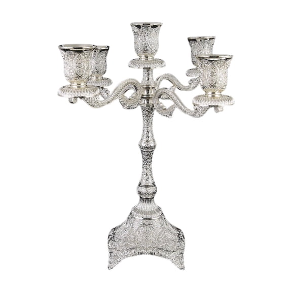 WLPZXP 5 Arm Candelabra Candle Stand Candlestick Holder Table Candelabrum for Fireplace Silver