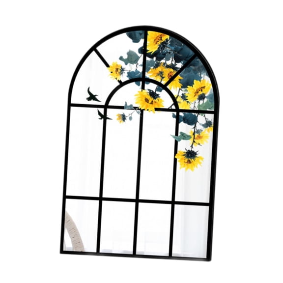 WLPZXP Arched Mirror Wooden Frame Minimalism Windowpane Arch Mirror for Bedroom Living C