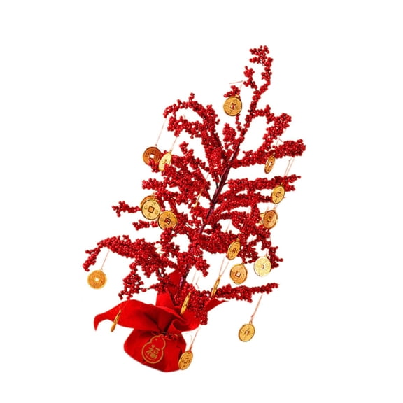 WLPZXP Artificial Red Fruit Tree Chinese New Year Decorations Traditional Multifunction 60cm with Pendant