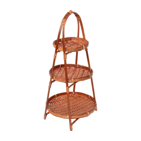 WLPZXP Bamboo Woven Fruit Basket Standing Tray Holder for Kitchen Table Living Room 3 Layers 45cmx22cm