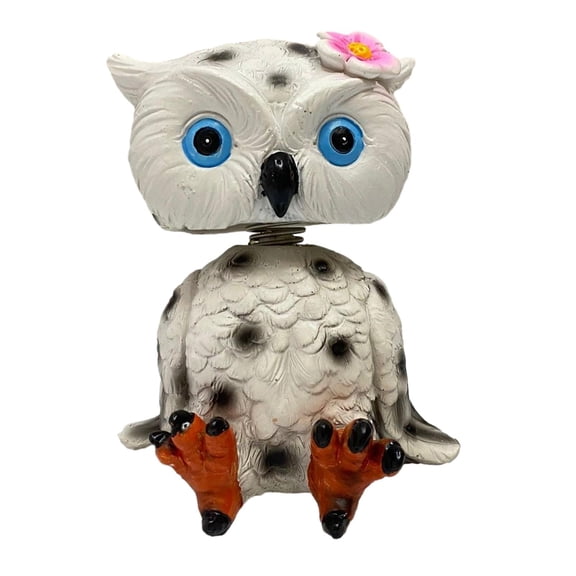 WLPZXP Bobblehead Owl Statue Creative Collectable Cute Owl Sculpture for Cafe Fireplace White