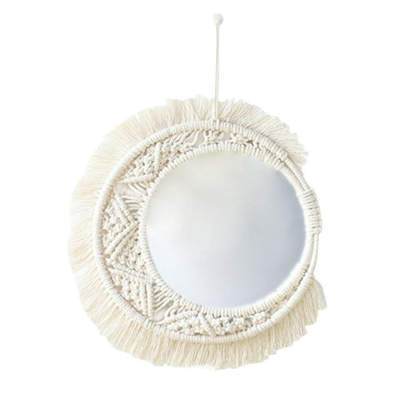 WLPZXP Bohemia Macrame Round Mirror Makeup Mirror Handmade Wall Hanging Mirror for Dorm