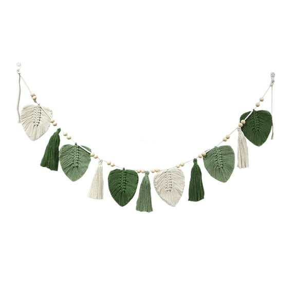 WLPZXP Bohemian Backdrop Crafts Ornament Wall Art Decor Macrame Leaves Wall Hanging for Green