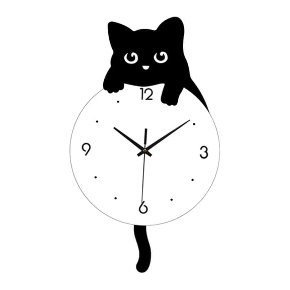 WLPZXP Cat Shaped Wall Clock with Swinging Tail, Home Decor, Hanging Clock for Bedroom, L