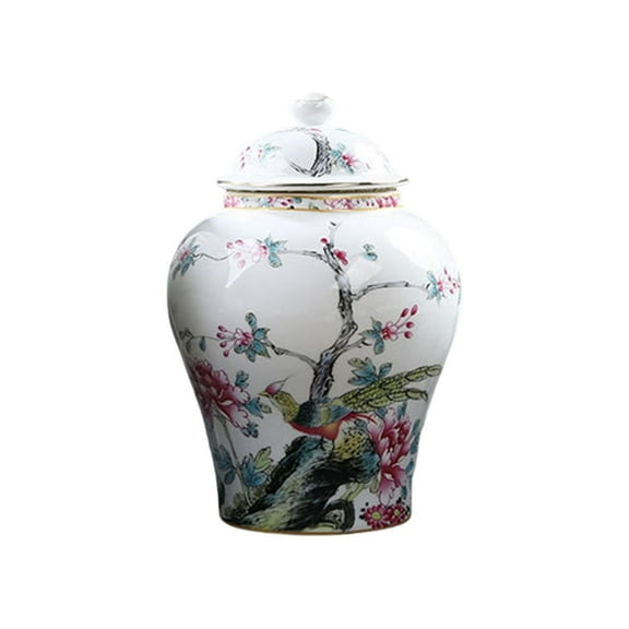 WLPZXP Ceramic Ginger Jar Chinese Porcelain Temple Jar Tea Container Floral Arrangement Style A
