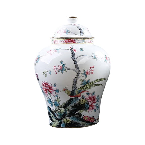 WLPZXP Ceramic Ginger Jar Flower Vase Chinese Porcelain Temple Jar with Lid Tea Storage Style A