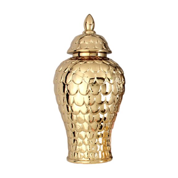 WLPZXP Ceramic Ginger Jar Flower Vase with Lid Ornament Floral Arrangement Creative Tea golden