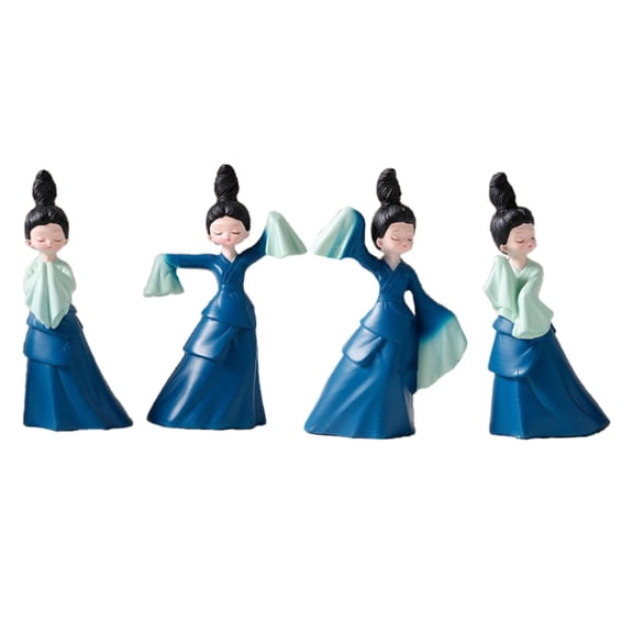 WLPZXP Chinese Style Dancer Figurine Resin Statue Ornament for Desktop Bookshelf Office 2x Large 2x Small