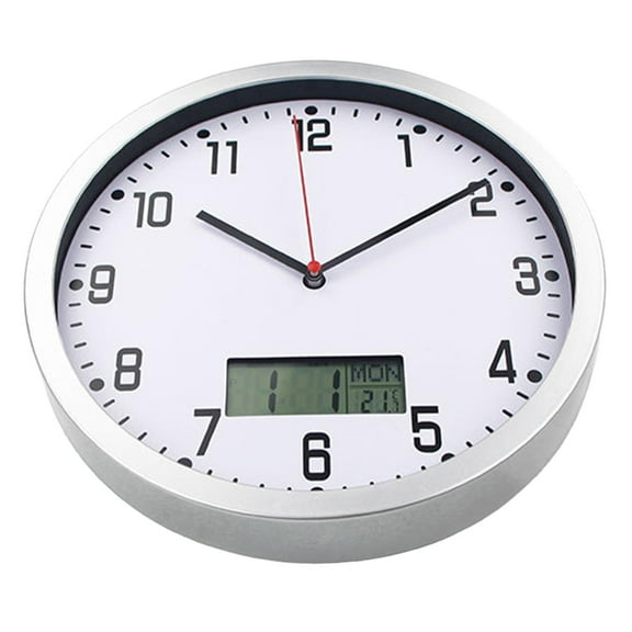 WLPZXP Classic LCD Wall Clock with Date and Temperature Multifunctional Non Ticking 10" Silver
