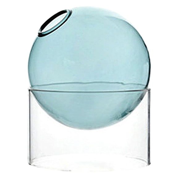 WLPZXP Creative Round Glass Bubble Vase Flower Arrangement Hydroponic Flowers Spherical Light Blue Short