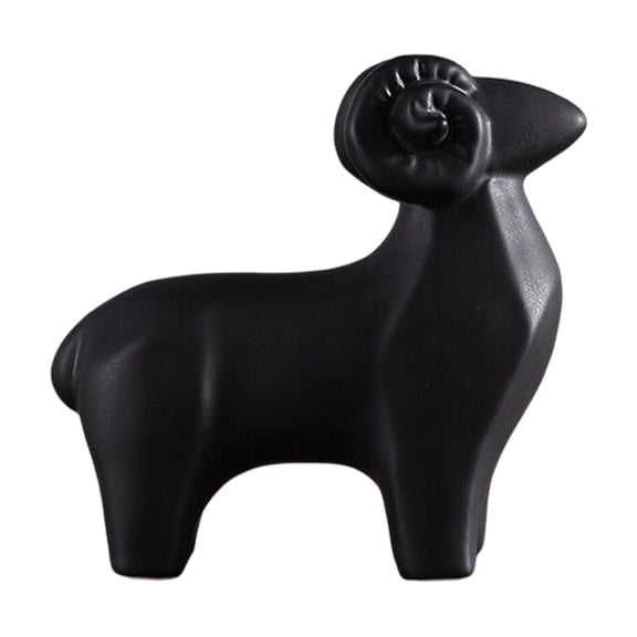 WLPZXP Creative Sheep Statue, Craft Ornament Nordic Style Ceramic Collectable Sculpture Medium Black