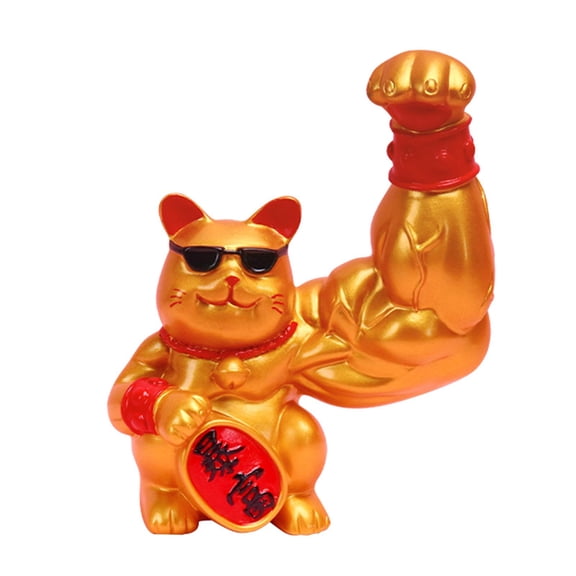WLPZXP Cute Lucky Cat Figurine Big Muscle Ornament Wealth Sculpture Decoration for Golden Get Rich