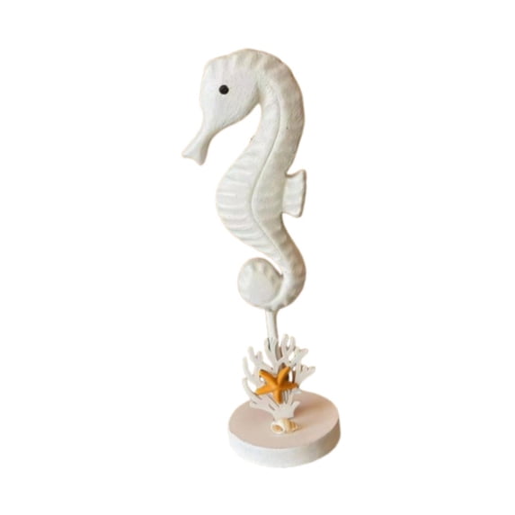 WLPZXP Decorative seahorse figurines, seahorse statue, rustic wooden sculpture, coastal White