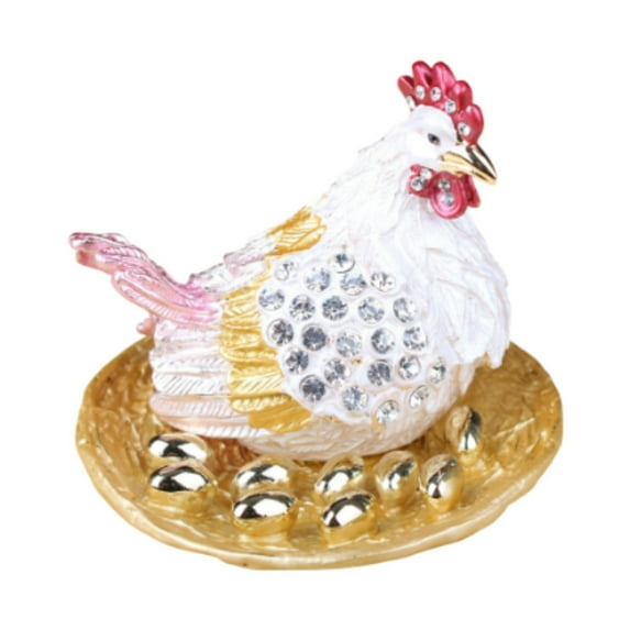 WLPZXP Enameled Hen Figurine Crafts Jewelry Organizer Box for Kitchen Gift Tabletop Pink