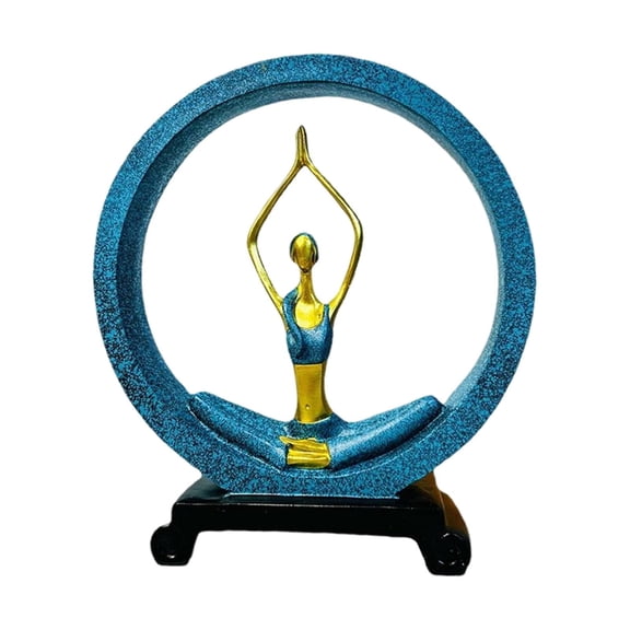 WLPZXP Girl Figurine Abstract Statue Hollow Circle Design Blue Polyresin Desk Decor for Yoga