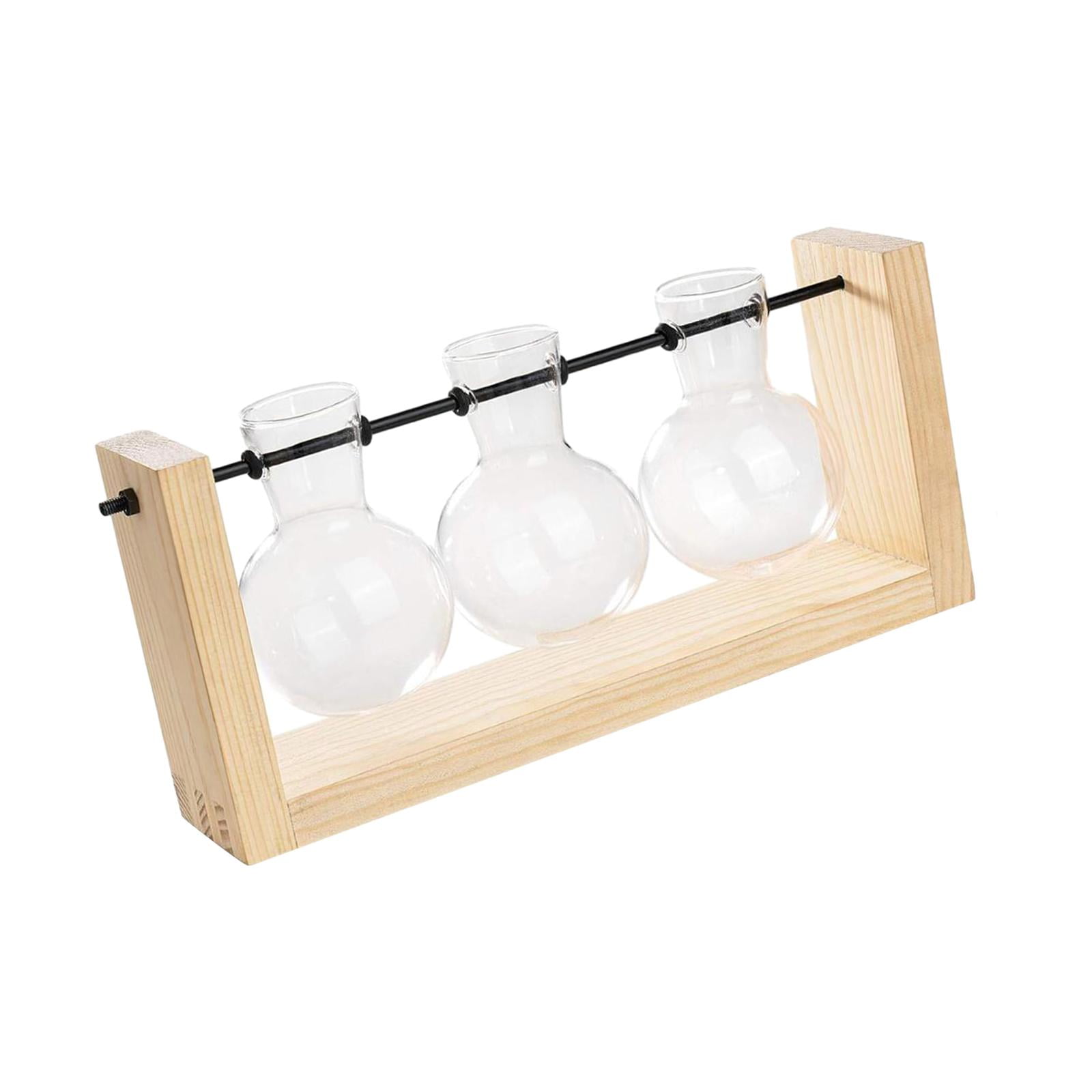 WLPZXP Glass Hanging Planter Hydroponic Vase Wall Mounted Plant Propagation with Wooden 28cmx12.5cm