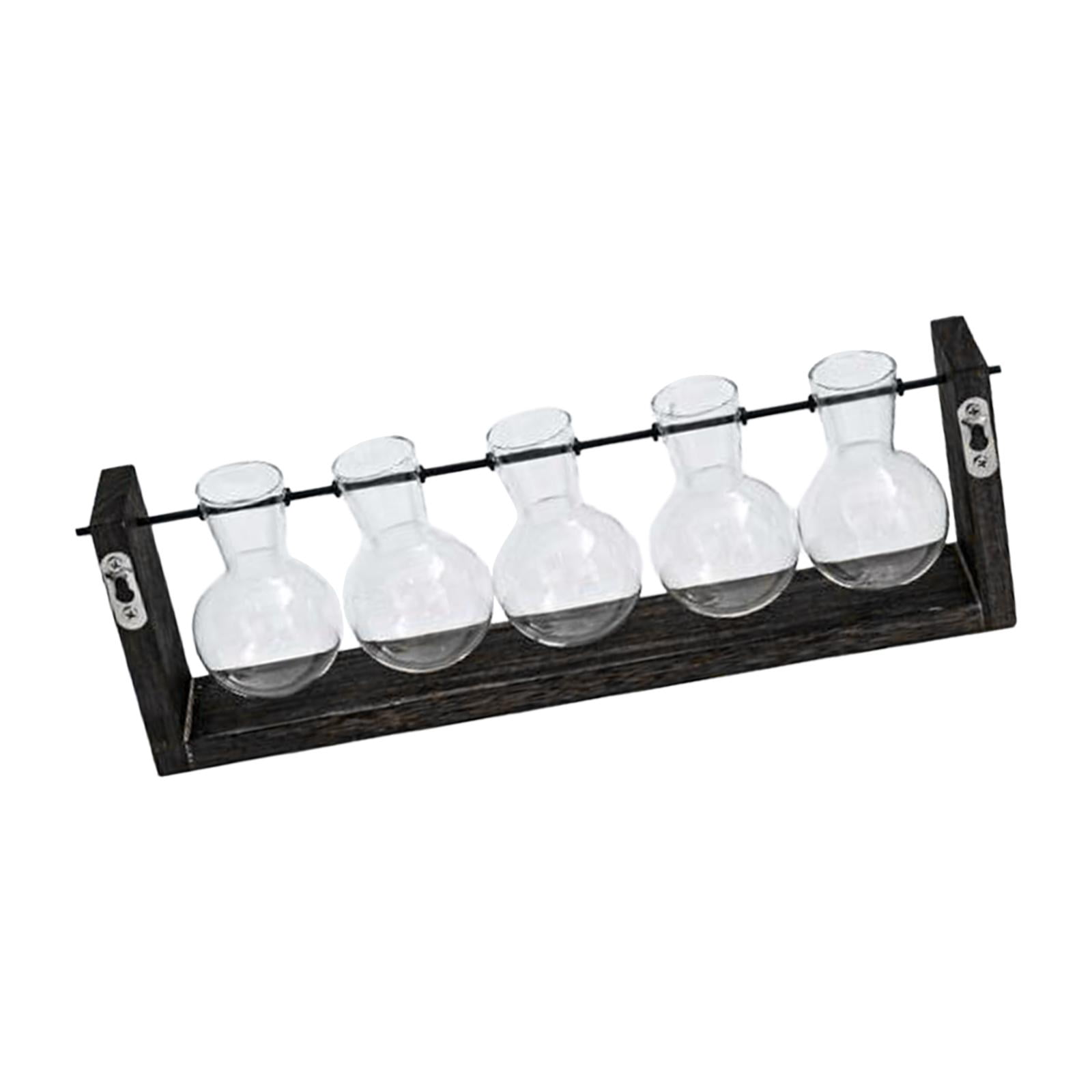WLPZXP Glass Hanging Planter Hydroponic Vase Wall Mounted Plant Propagation with Wooden 38cmx12.5cm