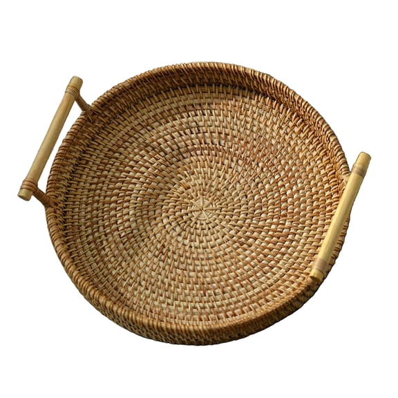 WLPZXP Handwoven Bread Basket Wicker Storage Tray Tea Drinks Snack Home Decor 28x4cm