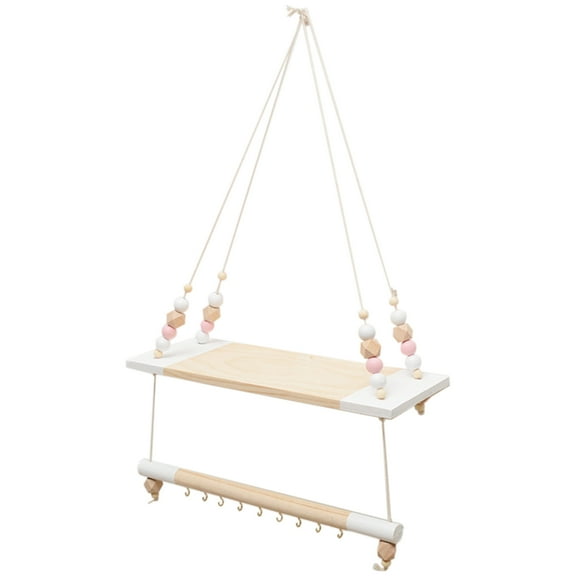 WLPZXP Hanging Swing Shelf,Wooden Floating Shelf,Home Storage Organizer Wall Decor,Wall White