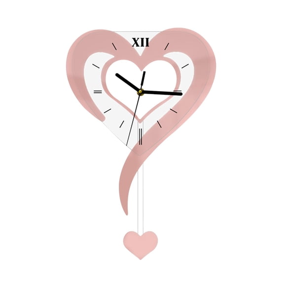 WLPZXP Heart Shape Wall Clock Sturdy Acrylic for Housewarming Gift Office Classroom Pink